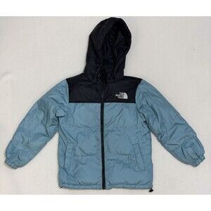 The North Face Nuptse 700 Fill Down Hooded Jacket Blue Black Youth Large